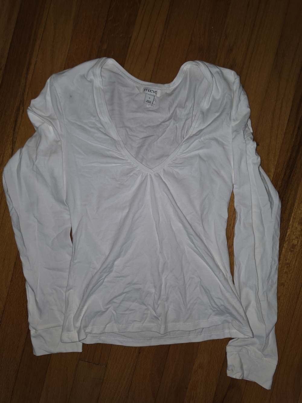 Maeve White V-Neck Long Sleeve Tee